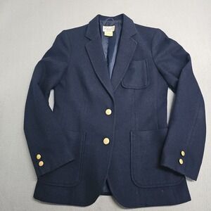 Vintage Barbara Lee 100% Wool 2 Gold Button Blazer Womens 7 Navy Blue Japan Made